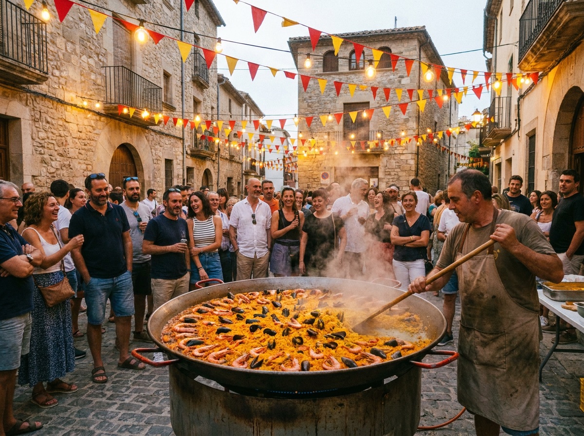Paella gigante cucinata in piazza davanti alla gente